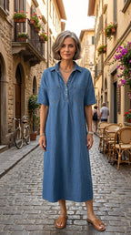 👗 60% OFF NOW! 👖 Casual Pocket Denim Midi Shirt Dress – Soft denim & relaxed fit – Functional pockets, perfect for everyday casual – comfortable and versatile ✨🌸