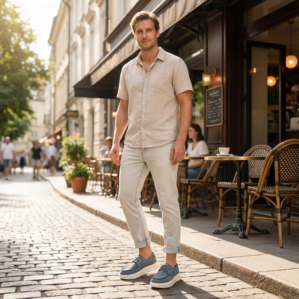 ⏰Limited Time Sale 70% OFF - Men's Orthopedic Sports Platform Leather Shoes - Slip-on, Cushioned, Wide Toe Box, Arch Support - Waterproof, Slip-Resistant, Puncture-Resistant