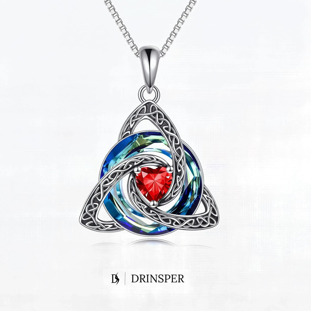 Birthstone Celtic Trinity Knot Necklace – Silver-Plated Crystal Pendant Jewelry