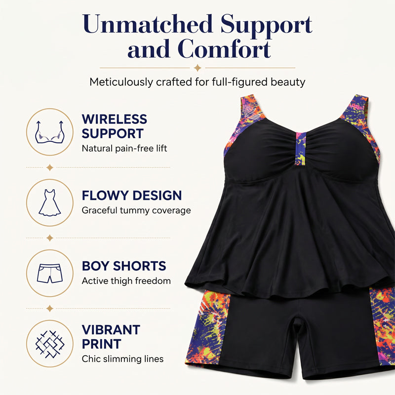 🎁2026 New Arrivals 50% OFF💥Women's Plus Size Flowy Tankini Set – Relaxed top, matching shorts & confident coverage – Perfect for poolside comfort & style ✨