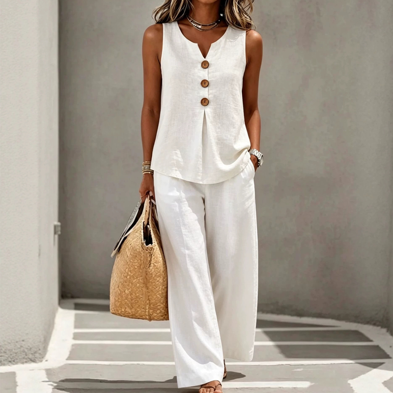 💗LAST DAY SALE 49% OFF⚡50K+ SOLD💕Women's Sleeveless Button Top and Loose Pants Set