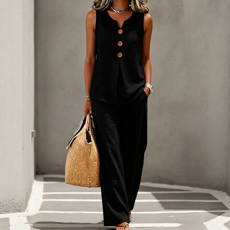 💗LAST DAY SALE 49% OFF⚡50K+ SOLD💕Women's Sleeveless Button Top and Loose Pants Set