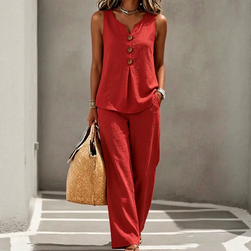 💗LAST DAY SALE 49% OFF⚡50K+ SOLD💕Women's Sleeveless Button Top and Loose Pants Set