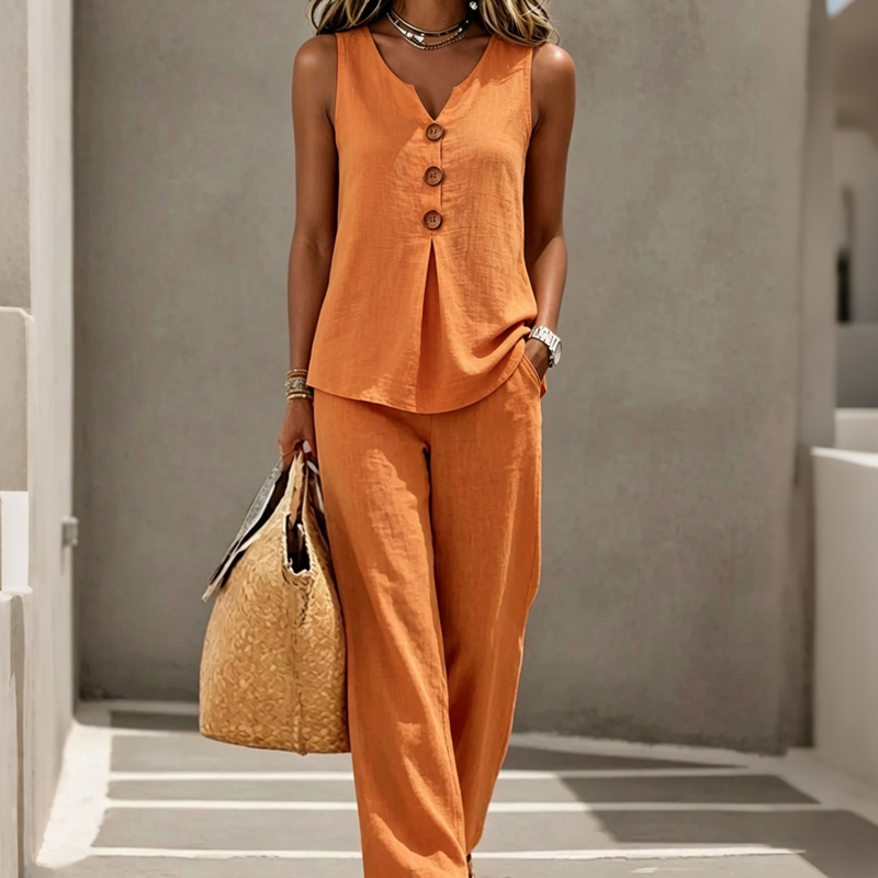 💗LAST DAY SALE 49% OFF⚡50K+ SOLD💕Women's Sleeveless Button Top and Loose Pants Set