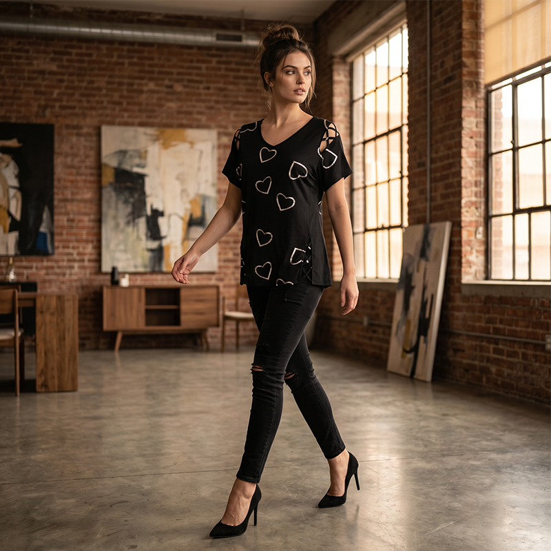 🔥 Last Day 49% OFF -Women’s Heart Print V-Neck Top