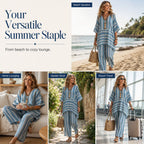 🌸Women's Loose V-Neck Striped 2-Piece Casual Set – Relaxed Oversized Fit & Effortless Style 🌿