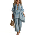 🌸Women's Loose V-Neck Striped 2-Piece Casual Set – Relaxed Oversized Fit & Effortless Style 🌿